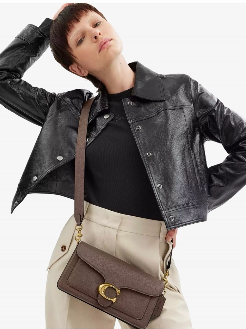 COACH Tabby Shoulder Bag 26 Polished Pebble Leather Dark Stone - Picture 2 of 11